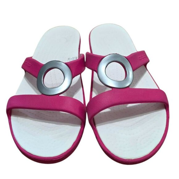 Crocs Sanrah Circle Slide Sandals Pink White Slip-On Pool Beachwear Womens 9 - Picture 10 of 10